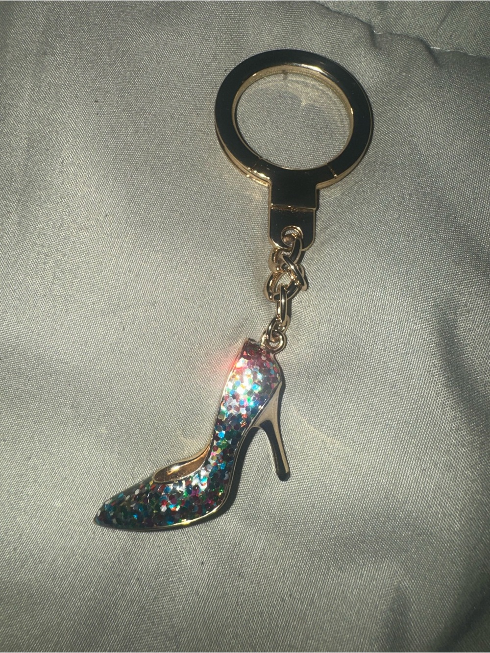 Kate spade Gold High Heel Keychain, Fob Multicolor Glitter Accent. rare!